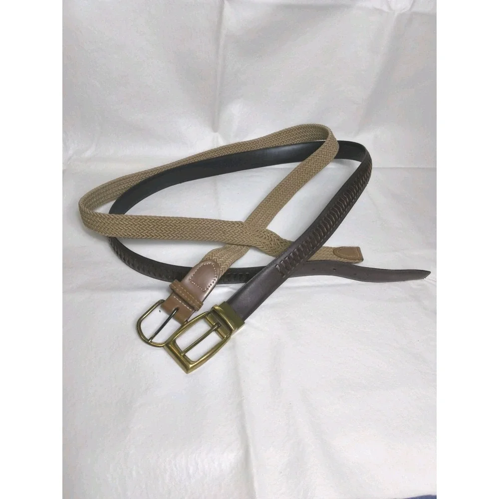 Belts Lot of 2 Size 44 / 110 Brown Leather And Brown Woven Stretch